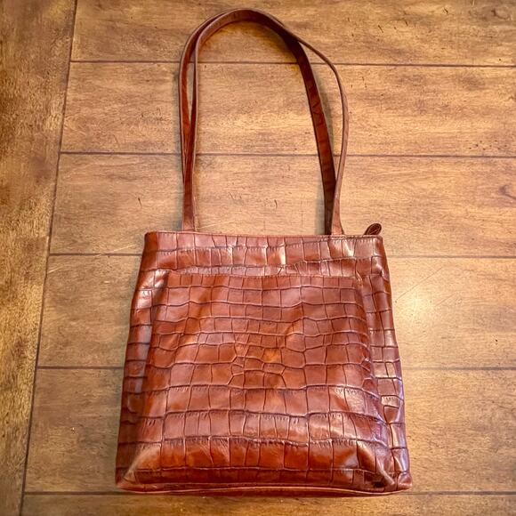 Valerie Stevens Alligator Embossed Handbag Brown Leather 0.01=S-1495 - Picture 1 of 11